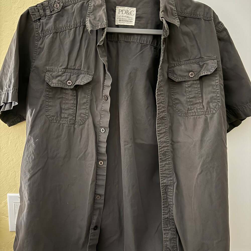 Paper Denim & Cloth Sz L Gray short sleeve Relaxed Fit button down shirt
